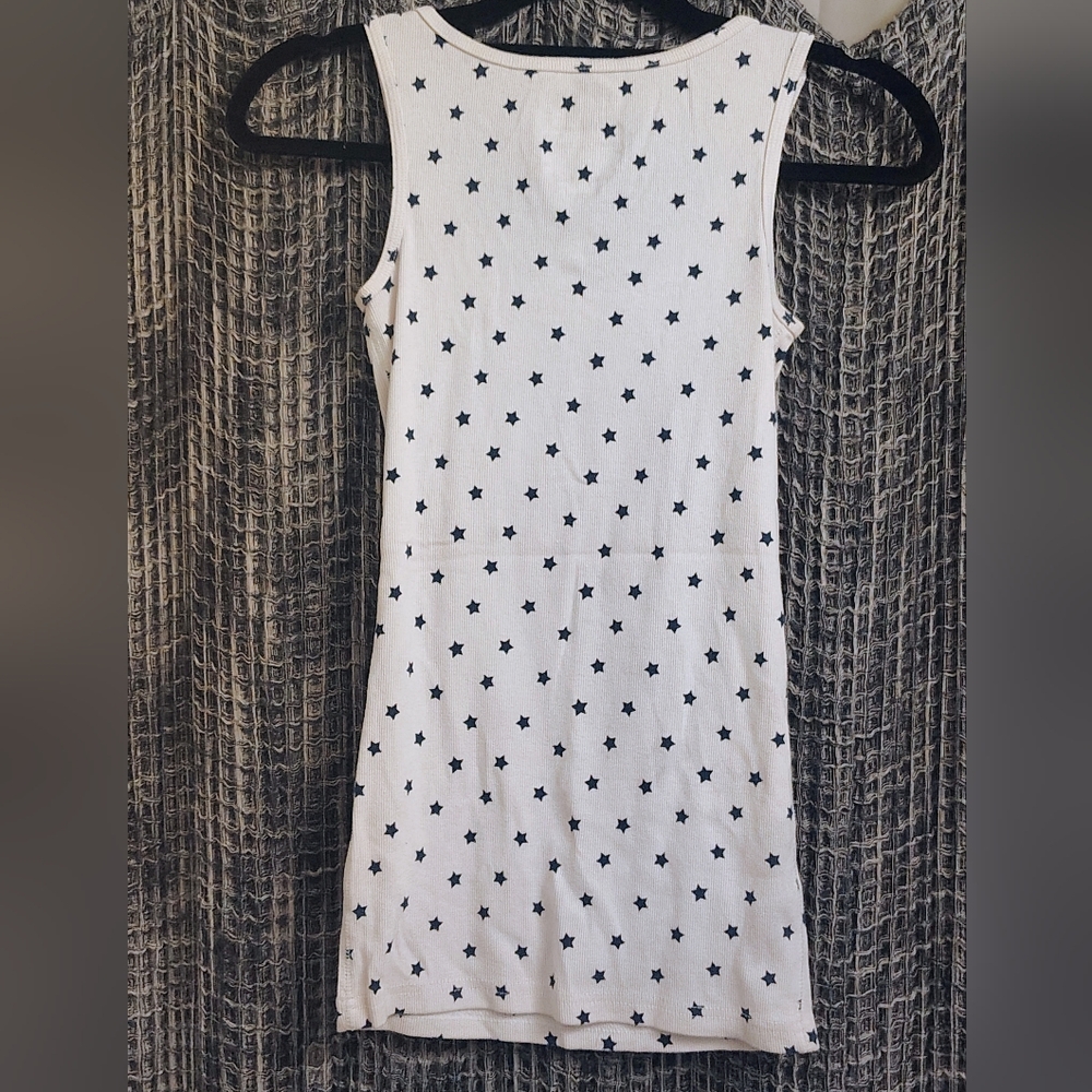 Time and Tru Star Print Ribbed Small Tank Top White & Navy - Picture 4 of 7